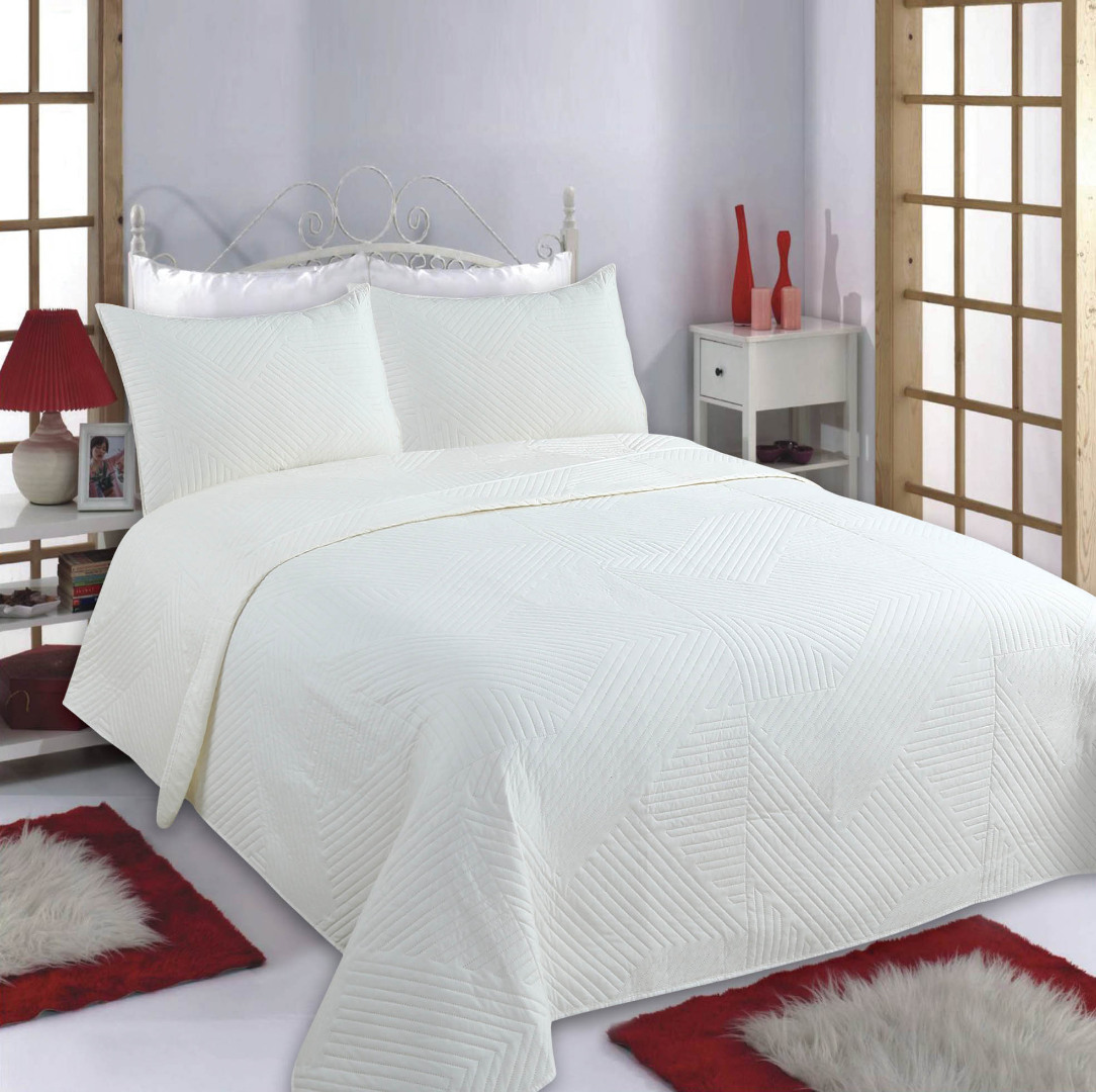 ΚΟΥΒΕΡΛΙ σετ (240cm x 260cm + 2 x 50cm x 70cm) LINES ivory