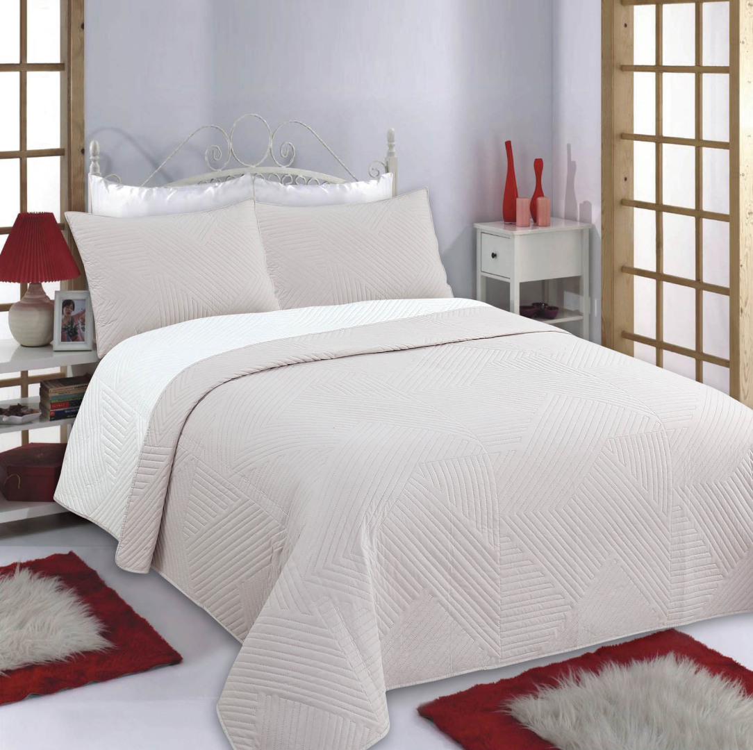 ΚΟΥΒΕΡΛΙ σετ (240cm x 260cm + 2 x 50cm x 70cm) LINES μπέζ/ivory