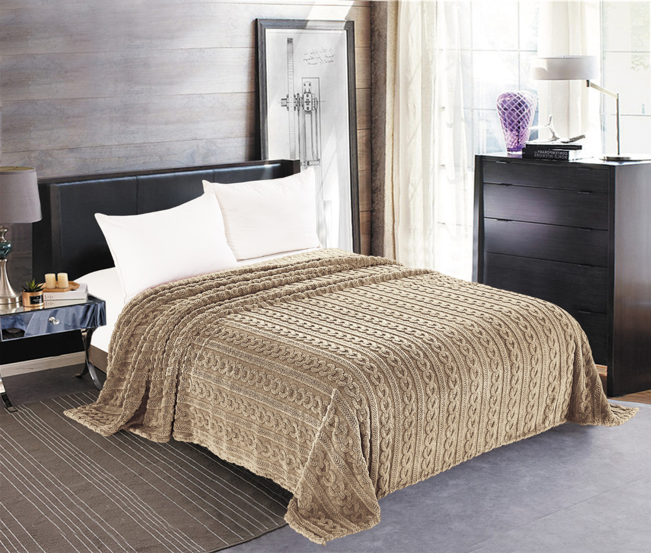 Κουβέρτα fleece braid (160cm x 220cm) καφέ