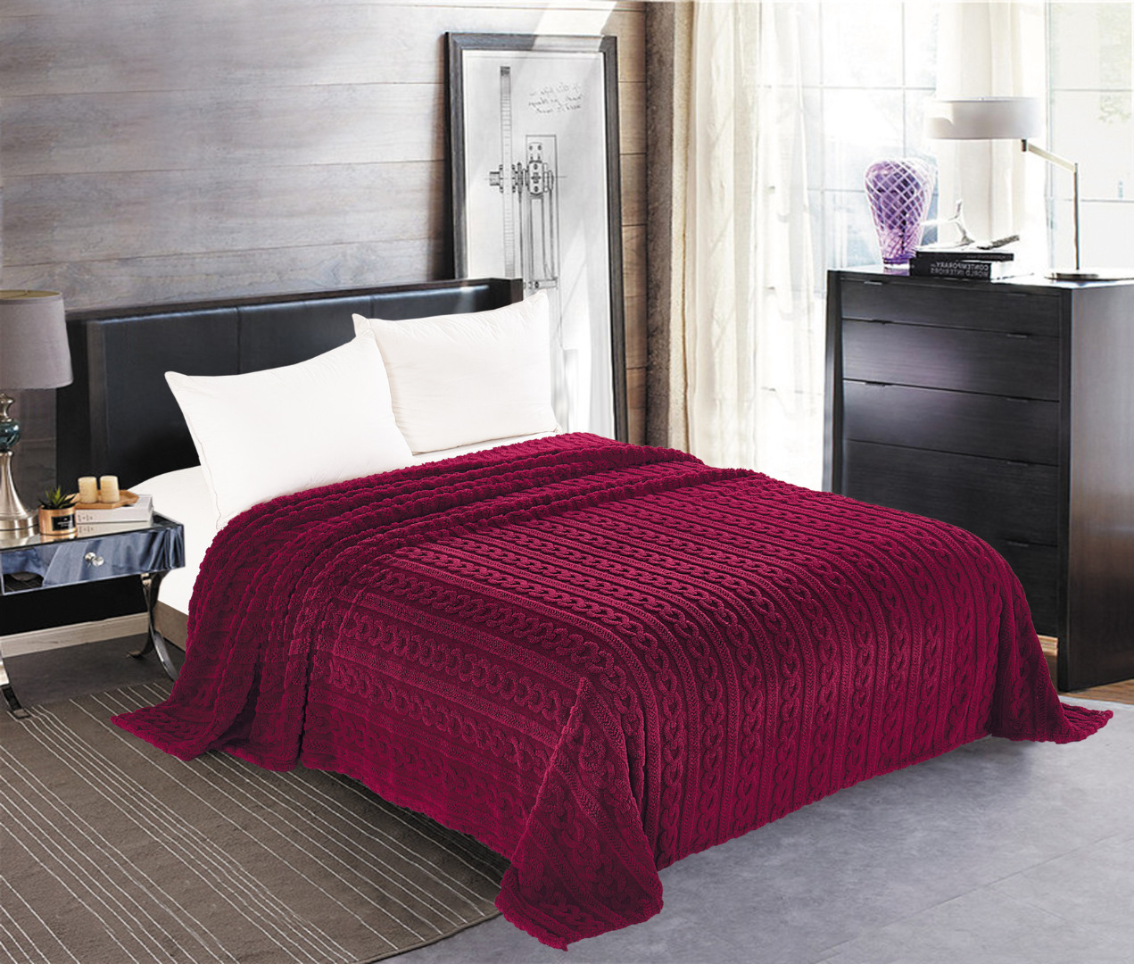 Κουβέρτα fleece braid (160cm x 220cm) μπορντώ
