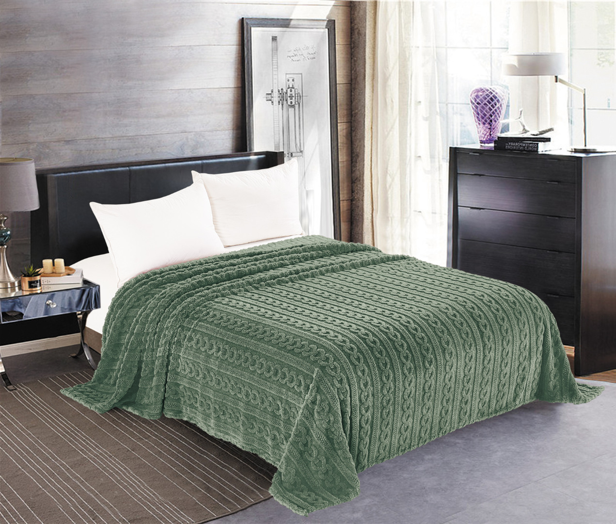 Κουβέρτα fleece braid (160cm x 220cm) πράσινο