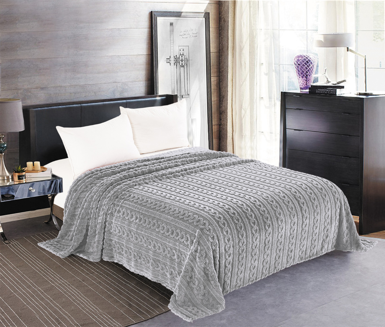 Κουβέρτα fleece braid (220cm x 240cm) γκρί