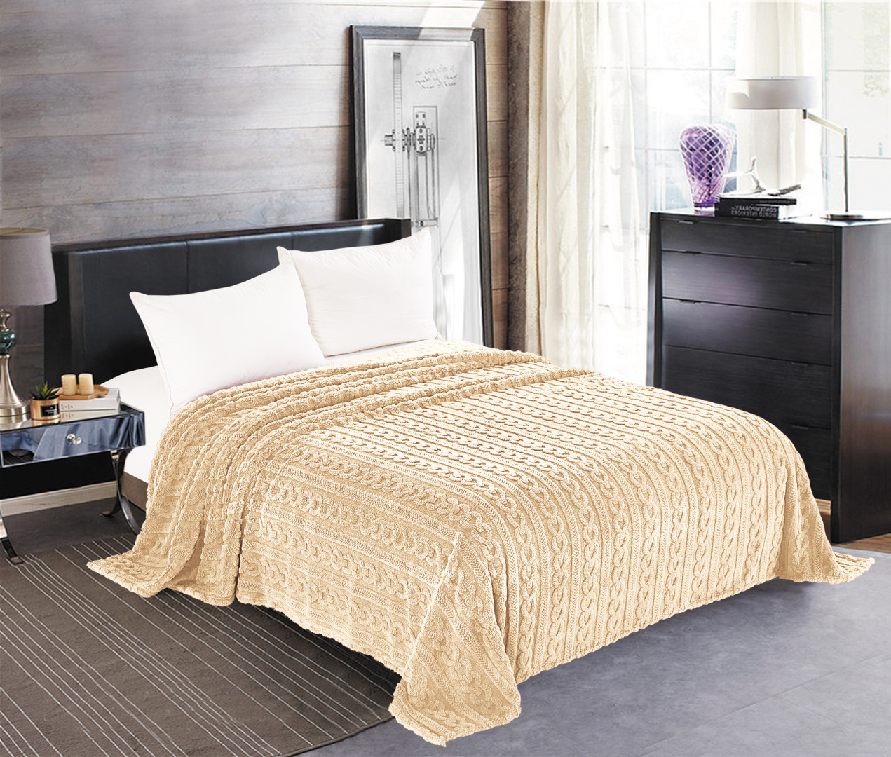 Κουβέρτα fleece braid (220cm x 240cm) ivory