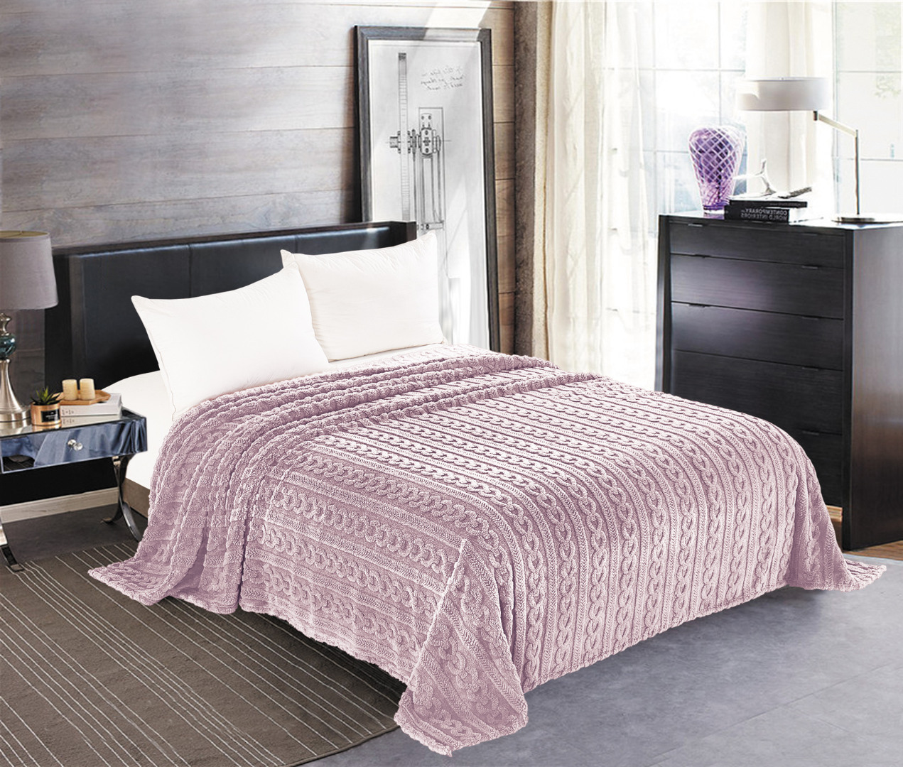 Κουβέρτα fleece braid (220cm x 240cm) λιλά