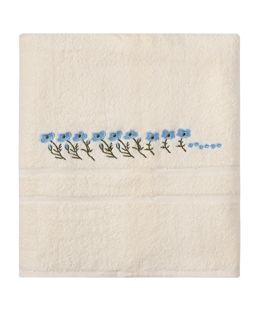 Πετσέτα Σώματος ( 100cm x 150cm ) Ivory με Σιέλ Λουλούδι