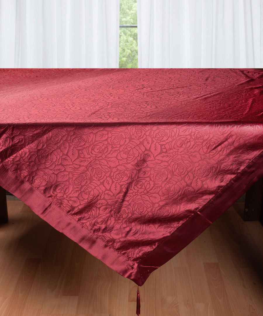 Σατέν τραπεζομάντηλο 2009 λουλούδι (130cm x 160cm) μπορντώ