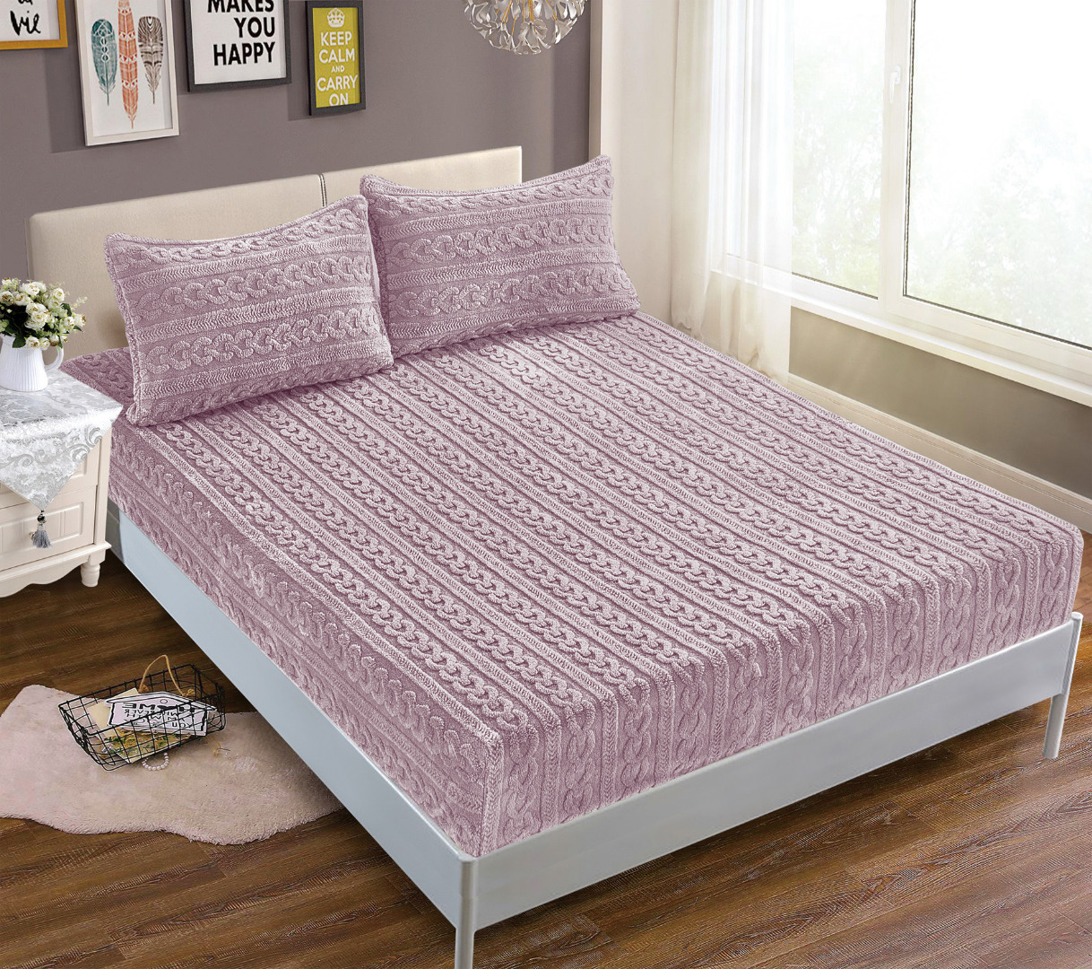 Σεντόνι fleece braid (160cm x 200cm ) λιλά
