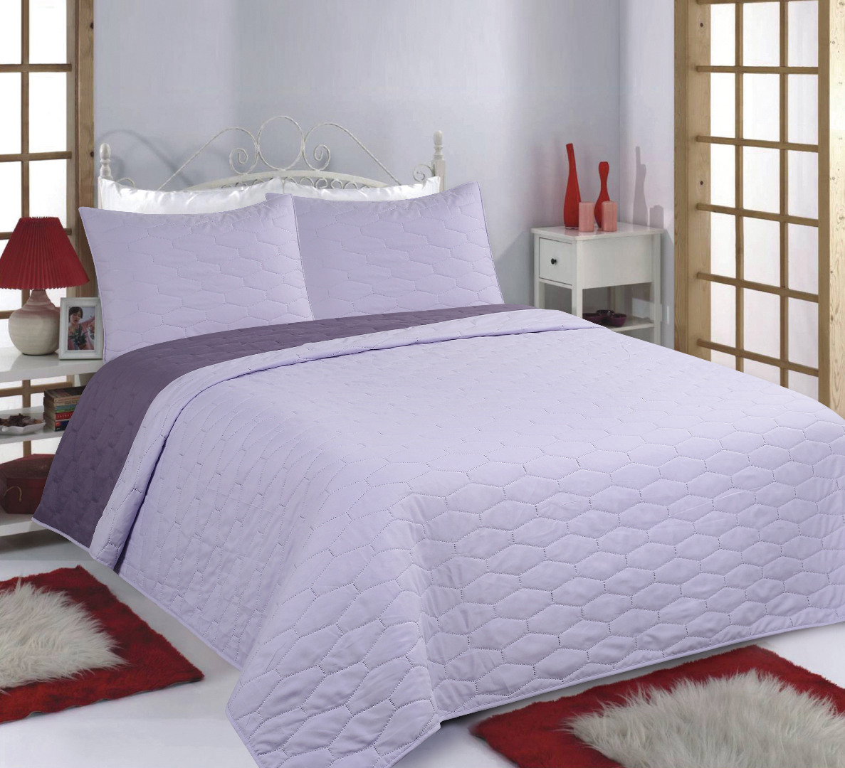 ΚΟΥΒΕΡΛΙ σετ (170cm x 240cm + 1 x 50cm x 70cm) RUBY lila/purple