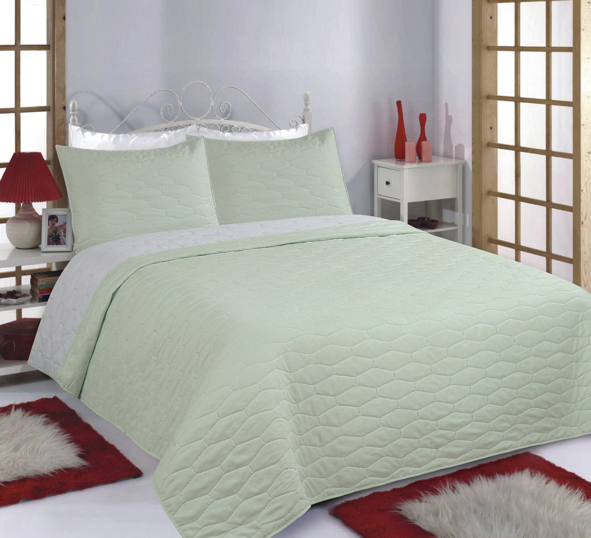 ΚΟΥΒΕΡΛΙ σετ (170cm x 240cm + 1 x 50cm x 70cm) RUBY mint/grey