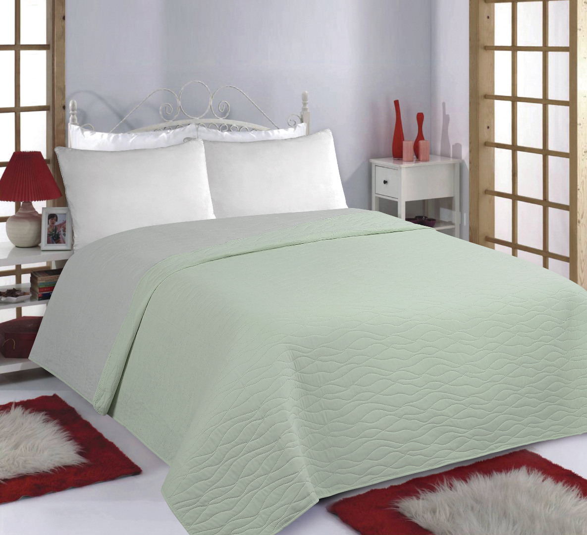 ΚΟΥΒΕΡΛΙ σετ (220cm x 240cm) WAVES mint/grey