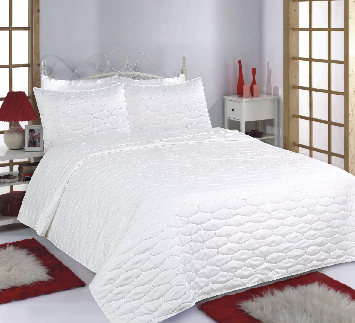 ΚΟΥΒΕΡΛΙ σετ (240cm x 260cm + 2 x 50cm x 70cm) RUBY  MICROSATIN ivory