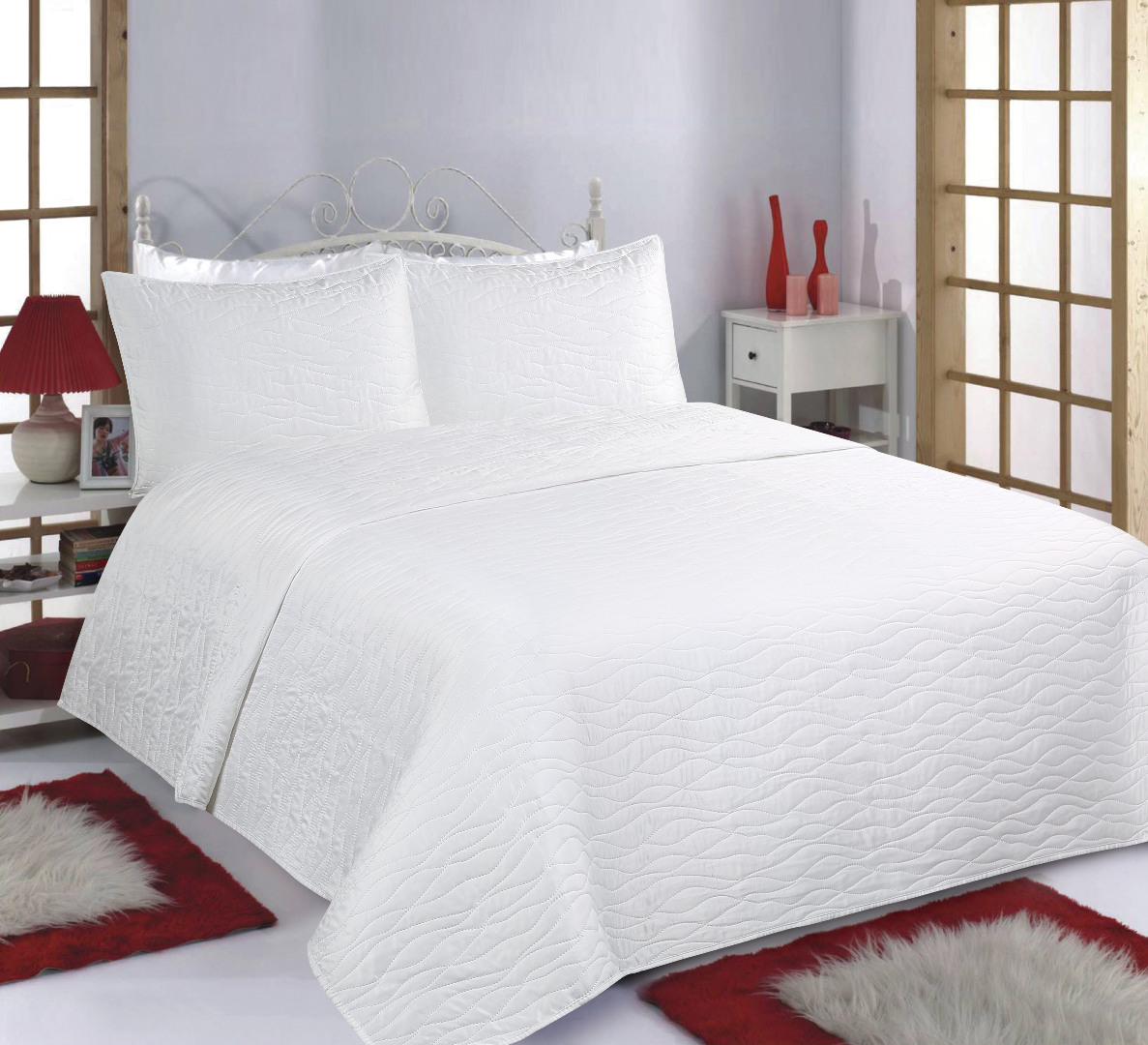 ΚΟΥΒΕΡΛΙ σετ (240cm x 260cm + 2 x 50cm x 70cm) WAVES  MICROSATIN ivory