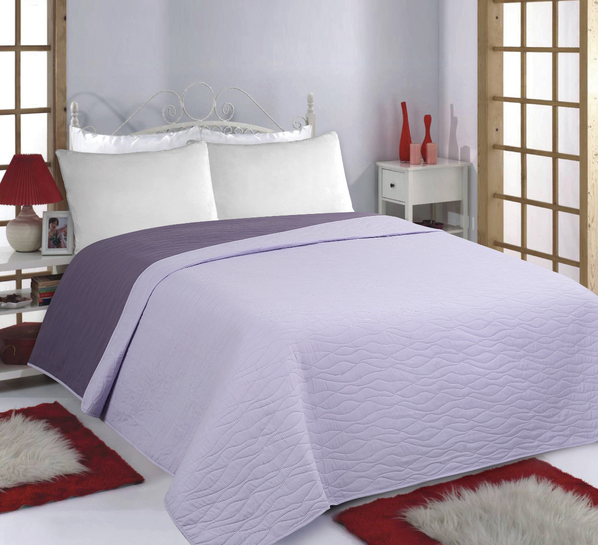 ΚΟΥΒΕΡΛΙ σετ (240cm x 260cm) WAVES lila/purple