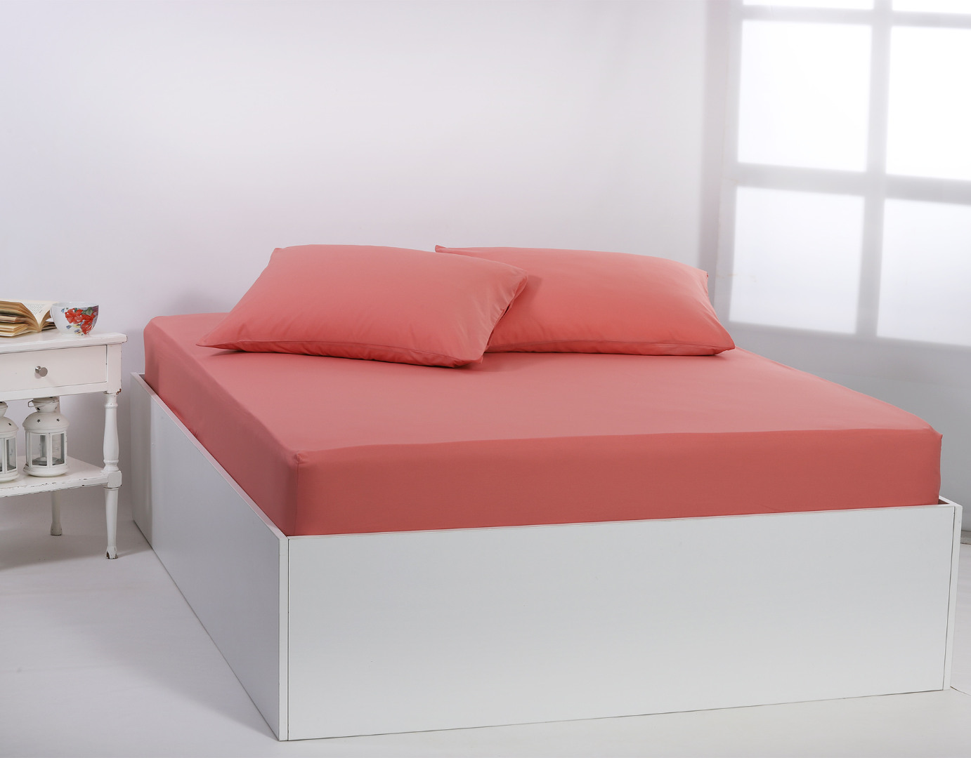 Βαμβακερό σεντόνι essentials (125cm x 200cm + 35cm) coral almond