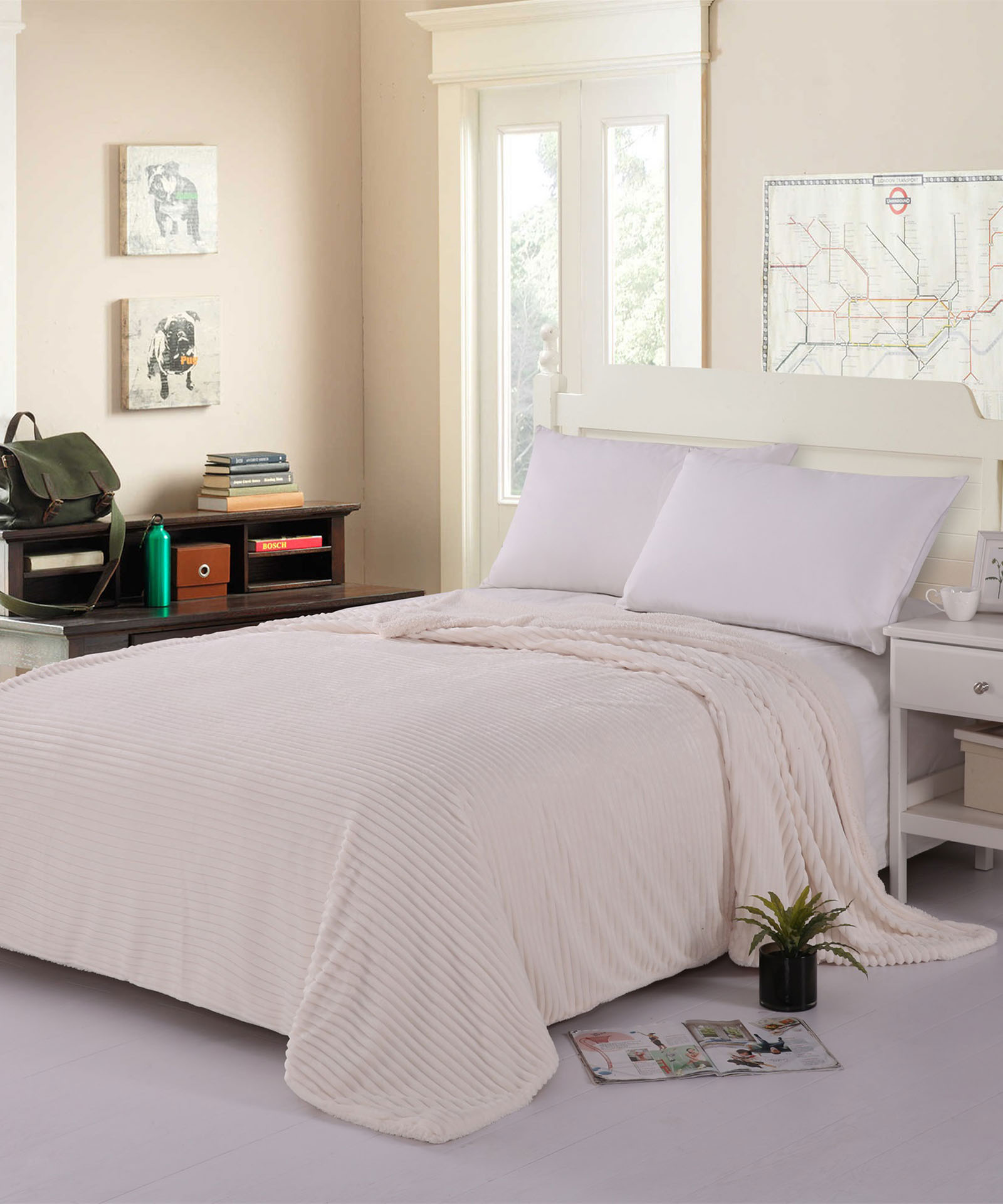 Κουβέρτα Fleece Με Sherpa 100x150 Silk Fashion Κοτλέ Ivory