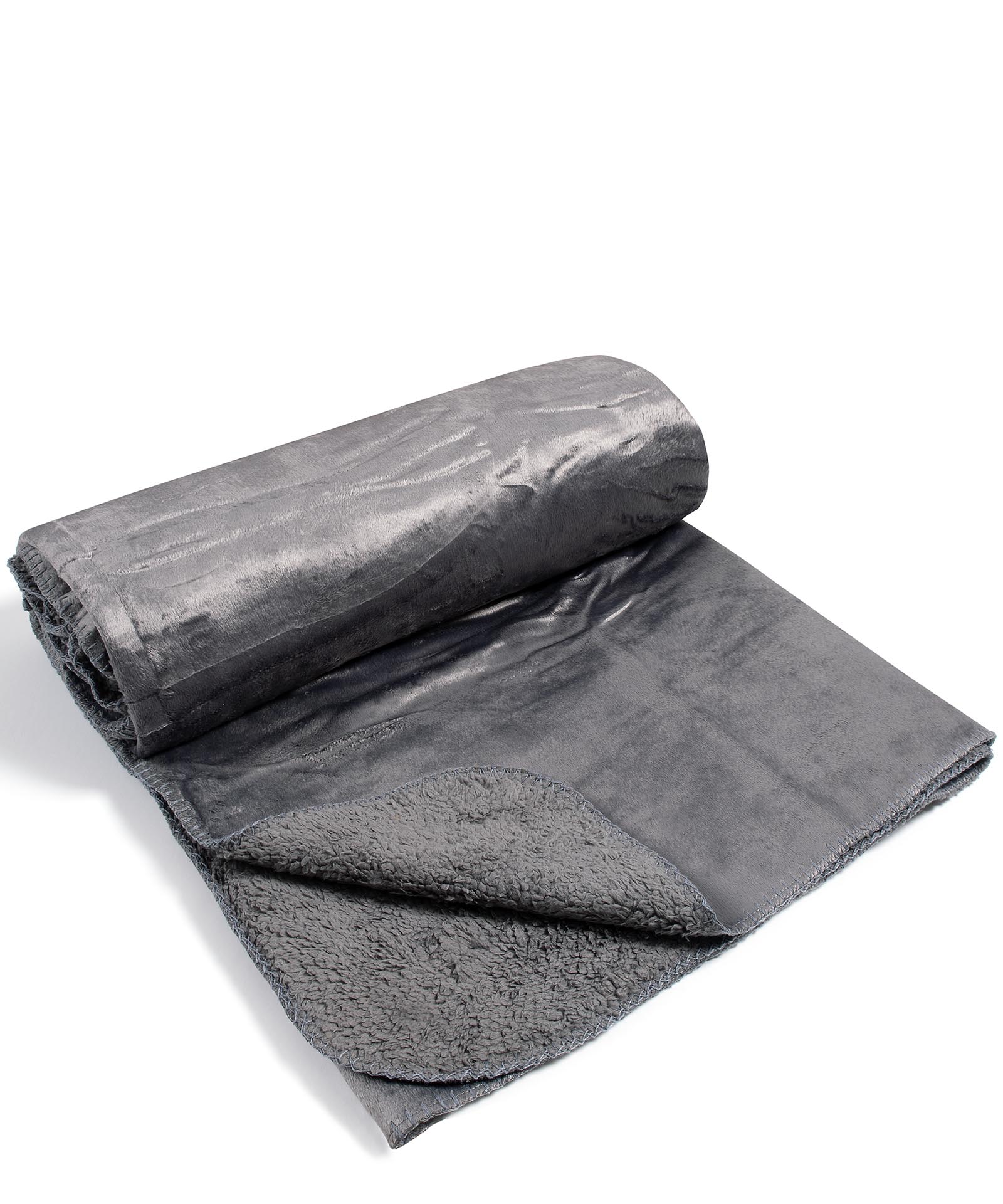κουβέρτα velvet fleece με sherpa (170cm x 220cm) γκρί