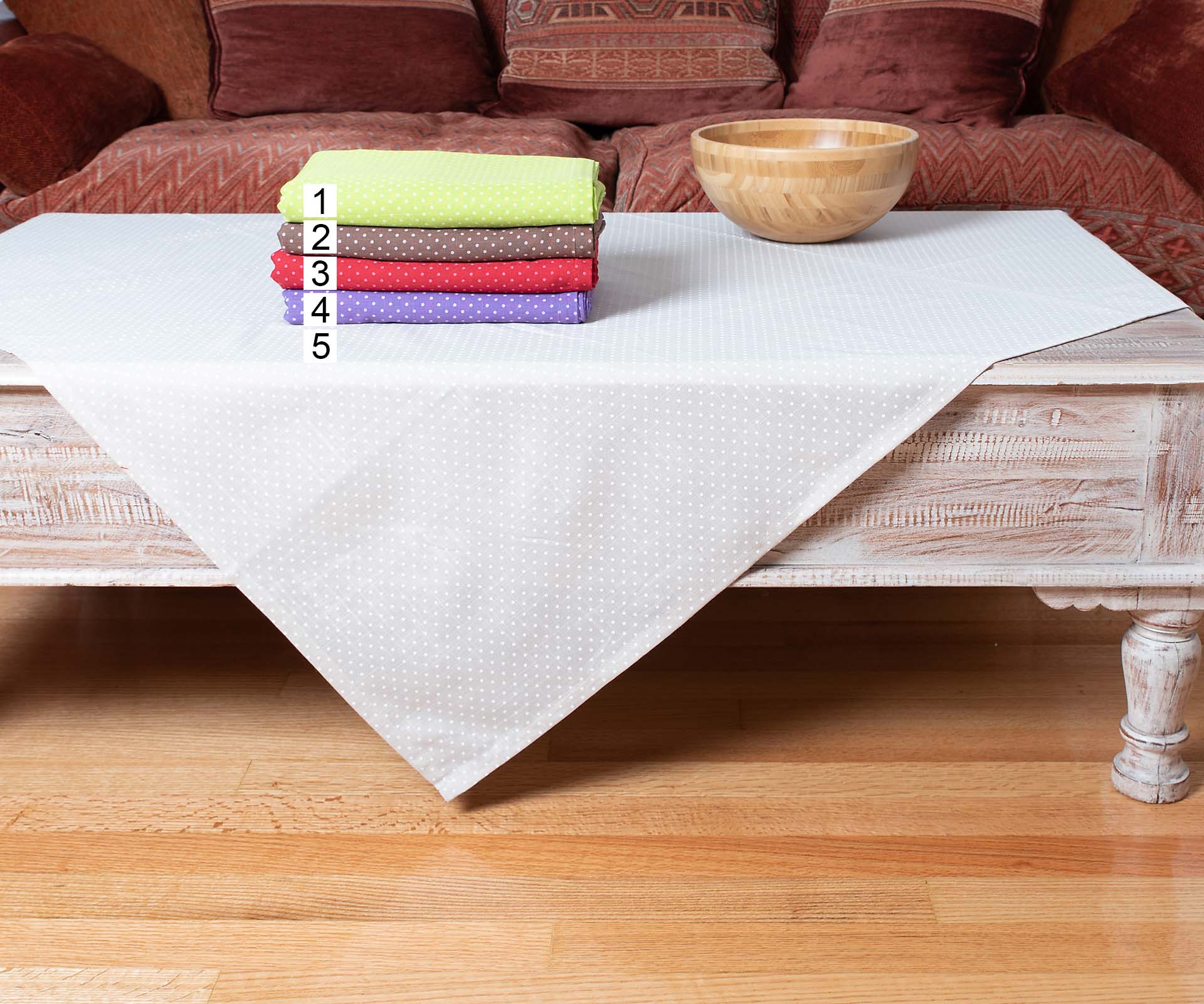 Τραπεζοκαρέ 140x140 Silk Fashion Πουά Λαχανί