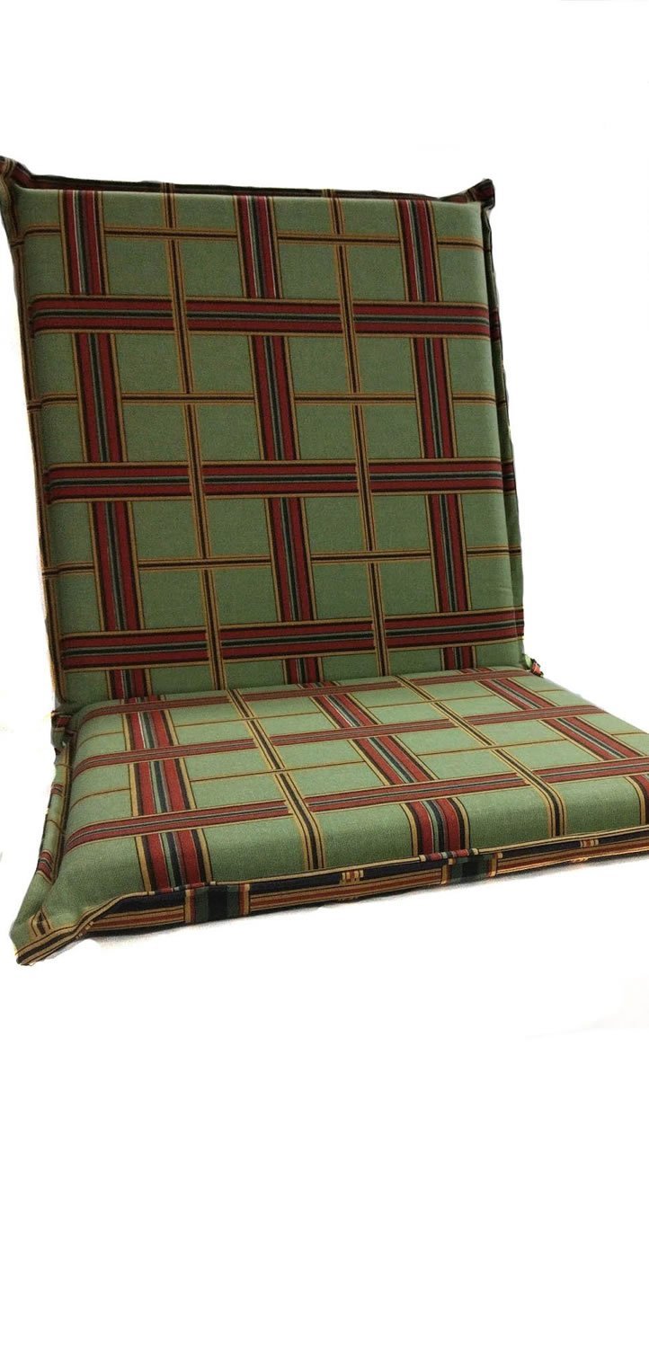 Μαξιλάρι Καρέκλας Εξοχής Χαμηλή Πλάτη Καρώ Πράσινο