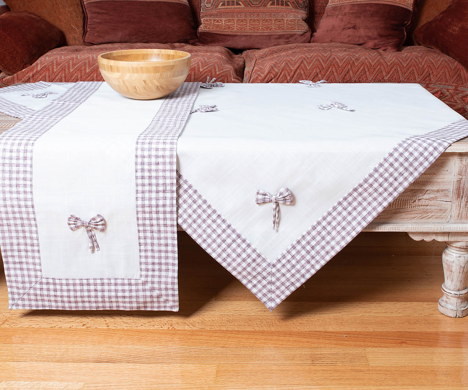 Τραπεζομάντηλο 140x180 Silk Fashion Bow Ivory-Μώβ