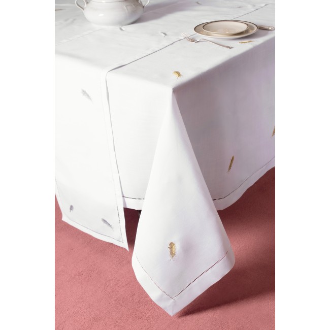 Τραπεζομάντηλο 160x210 Silk Fashion Yl1011 Λευκό-Ασημί
