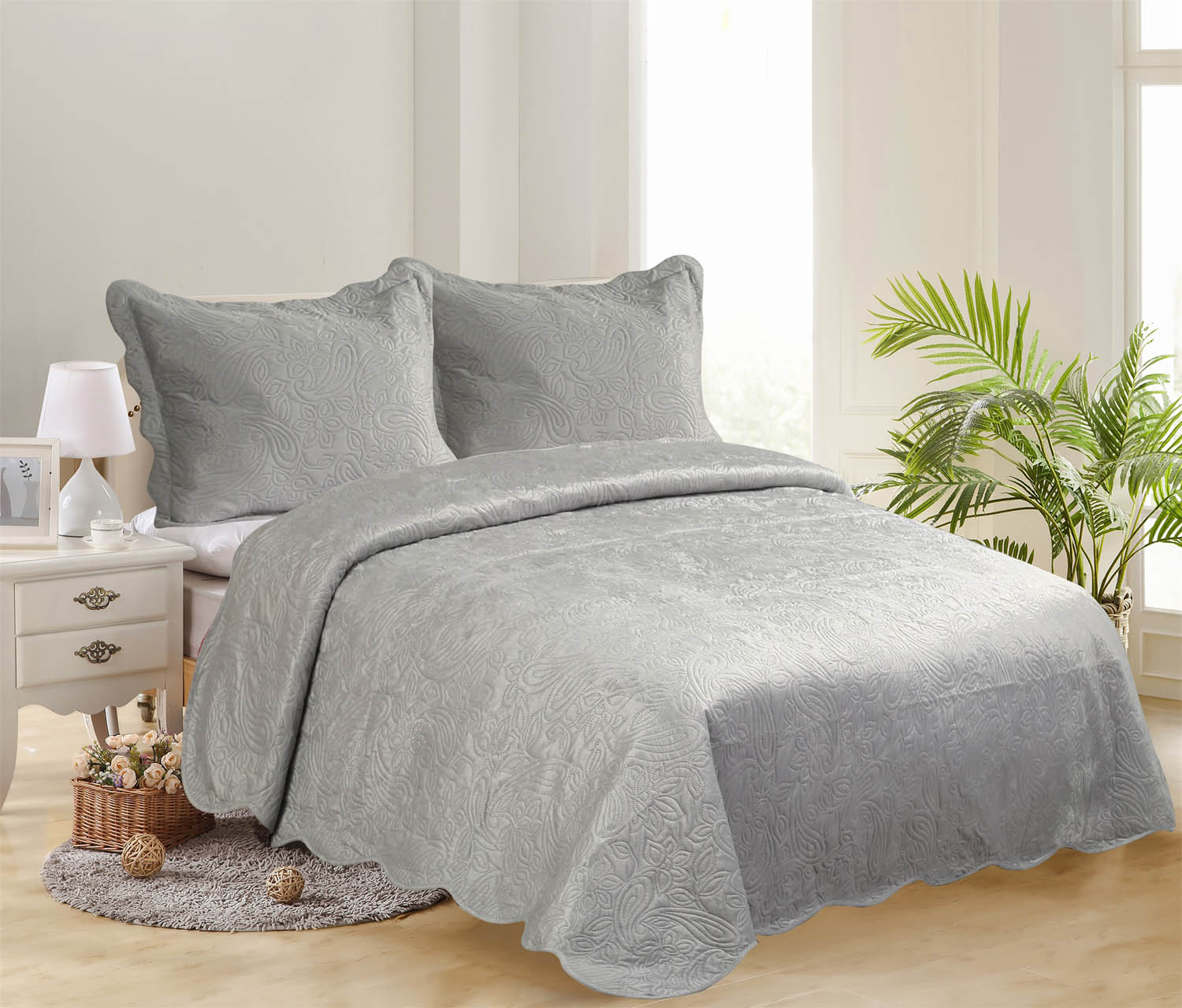 Σετ Κουβερλί Υπέρδιπλο 220x240 Silk Fashion Supersoft Λαχούρι 4 Light Grey